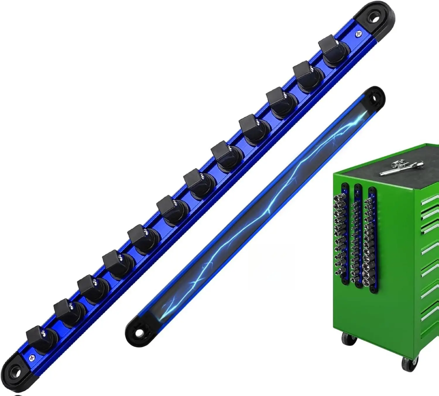 B BRAZIFY 1/2" Drive Sturdy Magnetic Socket Organizer Rail - 360° Rotating Clips, Adjustable Heavy-Duty Holder, Tool Storage Solution, Socket Organizer for Tool Box Drawer, Steel Ball Bearings, Pegboard & Wall-Mounted Compatible