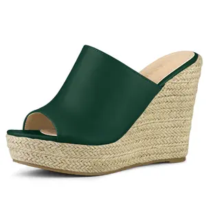 BLISSFUL STEP Women's Open Toe Espadrille Heel Platform Mules