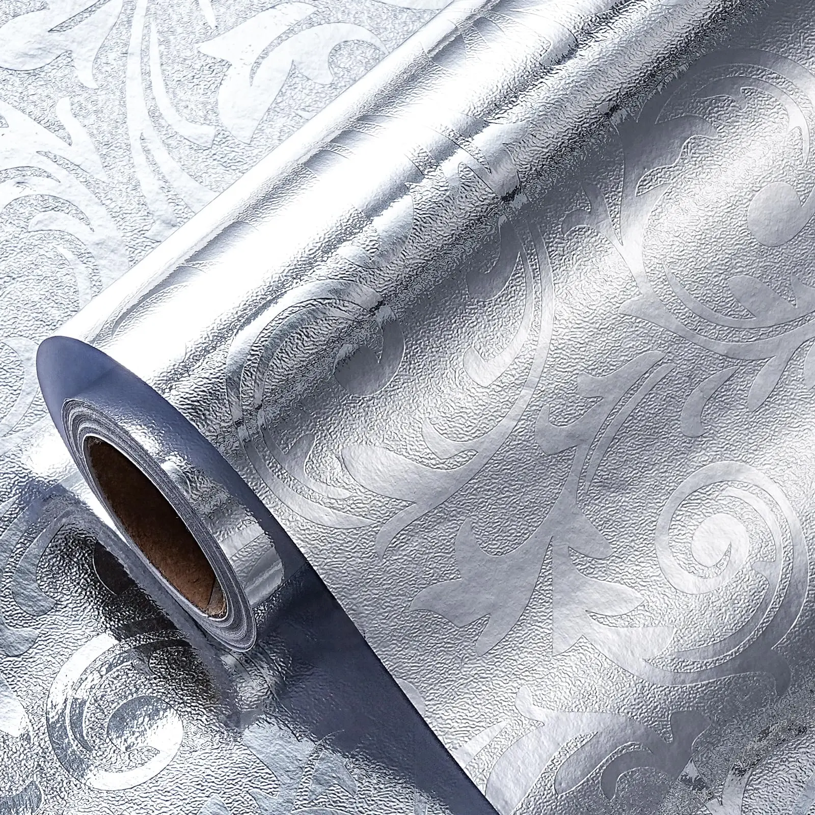 3d Embossed Floral Foil Gift Wrapping Paper  Vintage Flower Metallic For Birthday Christmas Party Holiday Wrap Diy Crafts Scrapbook Mini Roll 17 Inch X 32.8 Ft(silver)