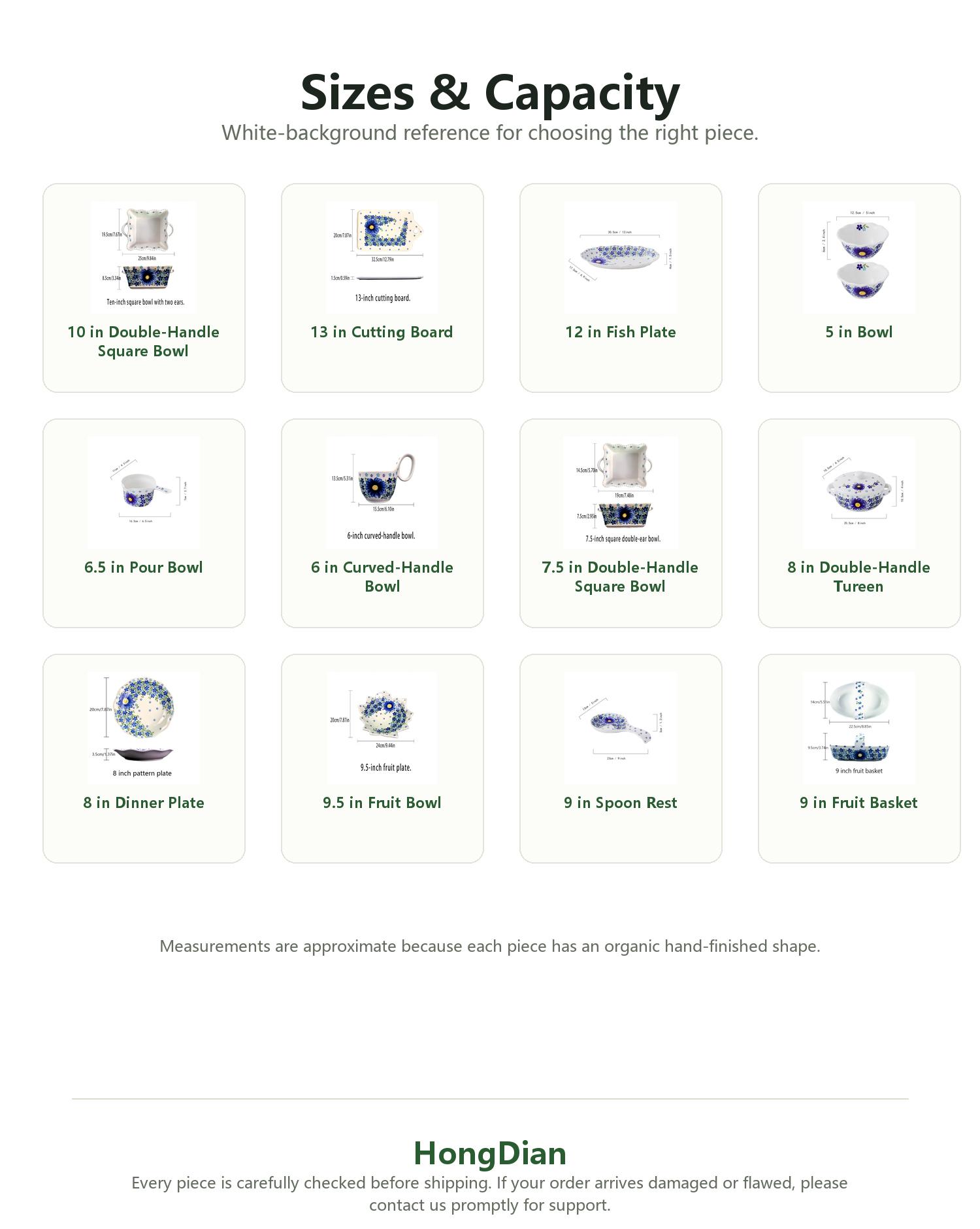 HongDian Blue Floral Premium Porcelain Tableware - 5 Blue Pavilion Bowls (2pcs), Optional Cup, Plate, Lidded Casserole, Hand-Painted, White Green, SGS-Tested Underglaze Fade-Resistant, Microwave Dishwasher Oven Sterilizer Safe, Home Gift, Dishes Set, Kitc