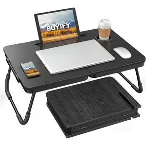 Foldable Laptop Bed Desk for Couch Sofa, Large Lap Desk Tray Table with Cup Holder and Tablet Slot, Portable Notebook Stand for Eating Writing Studying WFH