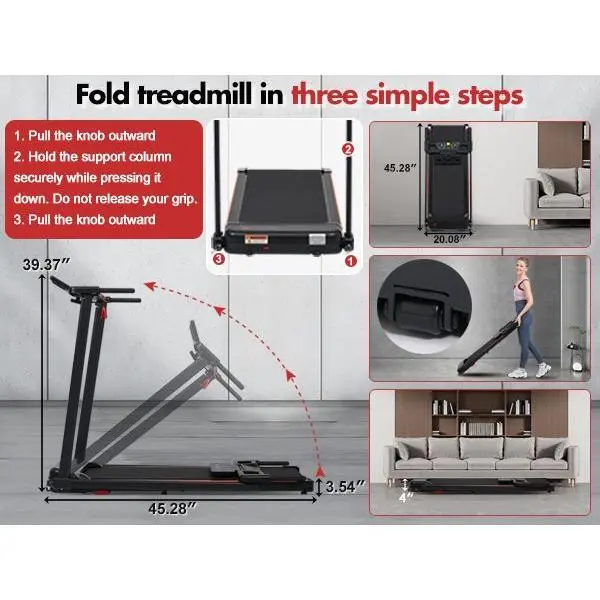 Foldable Metal Walking Pad Treadmill - Home Workout Exercise Machine with 8% Incline, 3.0HP Motor, Shock Absorption, 265 Lbs Weight Capacity