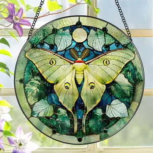 Luna Moth Sun Catcher, 8 Inch Stained Glass Suncatcher, Stained Glass Window Hanging, Luna Moth Indoor Decor, Idea Gift, Gift Exchange