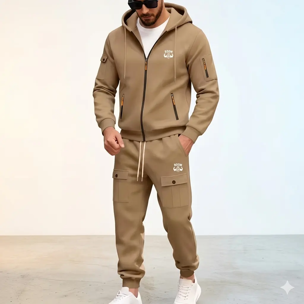 Boomdp Unisex Tracksuit Set, 2-Piece Solid Fleece Long Sleeve Shirt Hoodie & Joggers with Custom Logo, Everyday Fit for Training & Gym Use, Outdoor Sports, Casual, Jogger Pants, Hooded Jacket