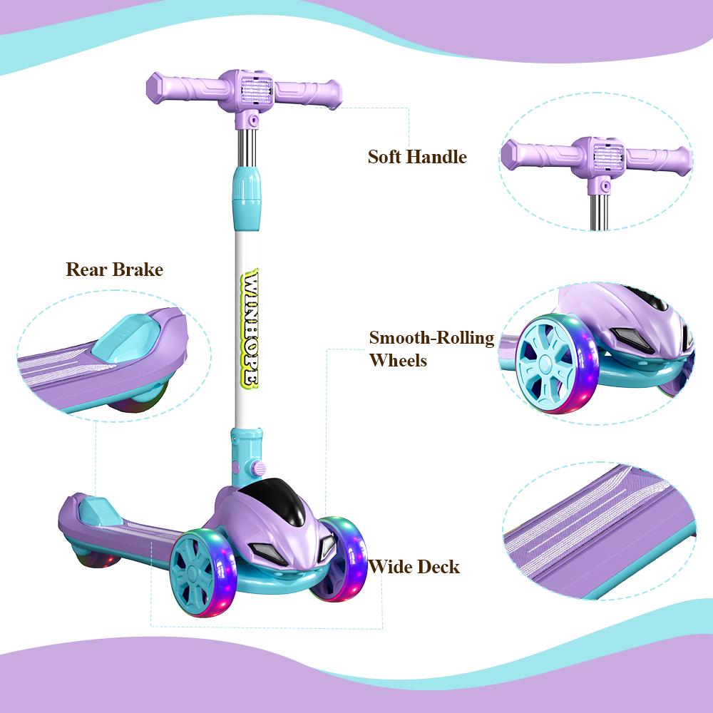 WINHOPE Red Kids Scooter (3-8Y) | 4-Level Adjustable Handle + Colorful Light Wheels | Foldable & All-Terrain！