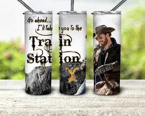 I'll Take You To The Train Station Yellowstone Rip 20oz skinny Tumbler Drinkware Insulated Lid Coffee Portable