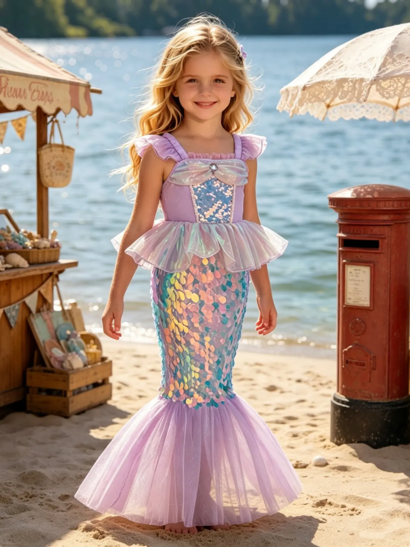 Children's Mermaid Princess Dress Roleplay Gown for Girls Ruffled Mermaid Costume
