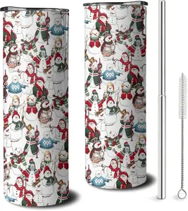 20 oz Christmas Skinny Tumblers with Lid and Straw, Retor Snowman Stainless Steel Vacuum Insulated Travel Coffee Mug Cup Water Bottle, Christmas Decor Stuff Accessories Gifts for Women