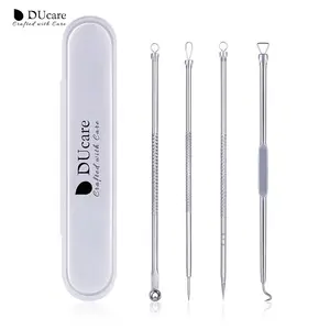 DUcare Blackhead Remover Tools Blackhead Cleaning Instrument 4 Pcs Pimple Popper Tool Kit with Metal Case for Pimples, Blackheads, Zit Removing, Forehead