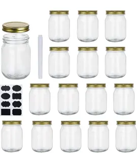 16 oz Glass Jars With ,Regular Mouth Mason Jars 16 oz with  For Storage,Clear Pint Canning Jars For Pickles,,Jelly,Jams,Honey,Dishware Safe,Set Of 15