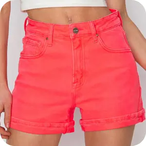 Risen High Rise Cuffed Neon Coral Shorts-Summer Comfort