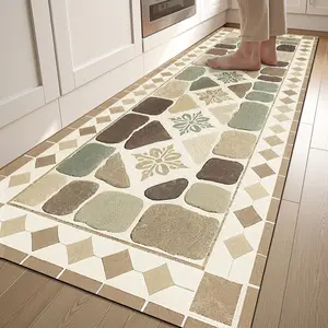1pc Kitchen Mat with Geometric Pattern, Simple Nordic Style, Non-Slip Waterproof Kitchen Floor Mat for Foot Relief, Decorative Rug and Easy Cleaning