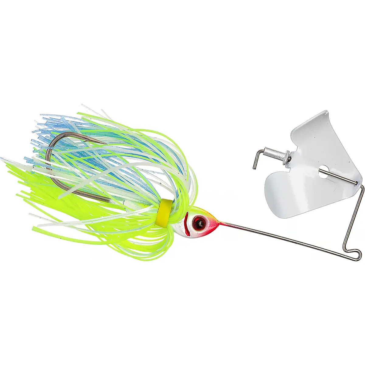 Booyah Buzz Bait 3/8 oz Fishing Lure - Citrus Shad Bass Lure with 55-Strand Bio-Flex Silicone Skirt, 3D Eyes, Flared Gills, Painted Aluminum Blade, 4/0 Mustad Hook