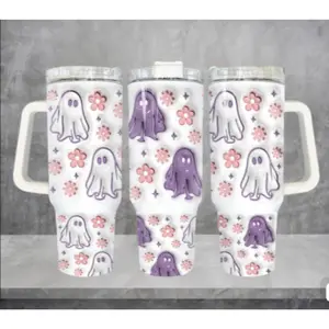 Cute Ghost Retro 3D Design Halloween 40oz Tumbler Drinkware Water Bottles Portable Insulated Mug