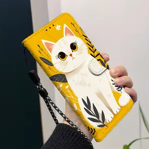 Cat pattern wallet phone case magnetic flip cover with card slot, lanyard and foldable stand for iPhone17/17Pro/17ProMax/17Air/16/16 Pro/16Plus/16ProMax/16e/15/15Pro/15Plus/15ProMax/14/14Pro/14Plus/14ProMax Protective case