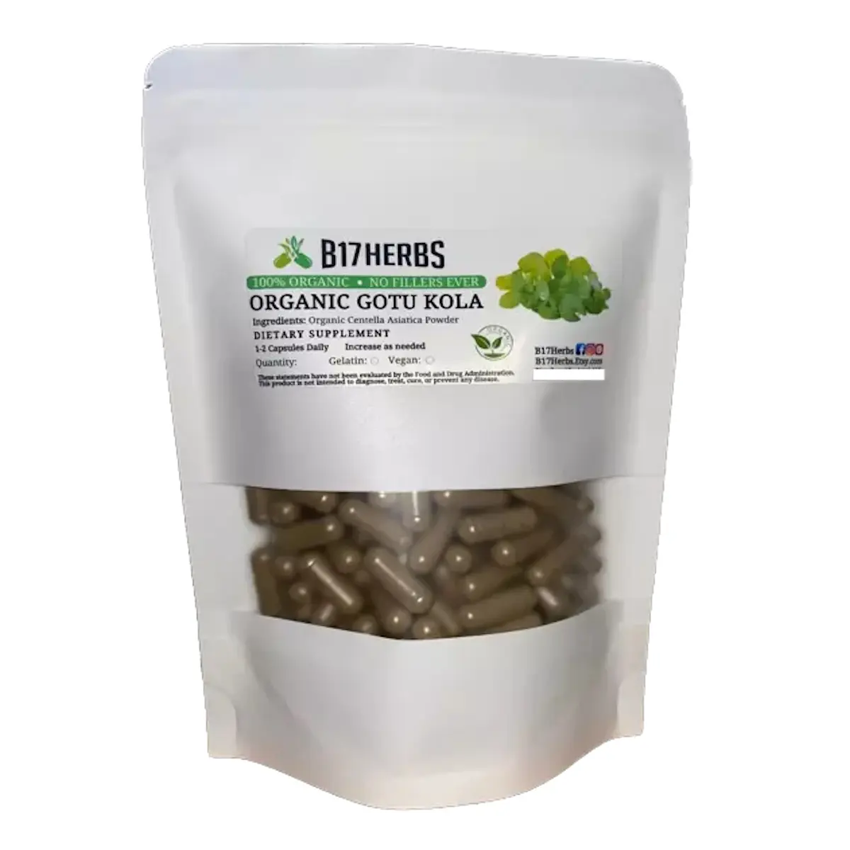 Gotu Kola - Organic - Nootropic, Energy, Over-All Wellness - 100 Veggie Caps, 400mg