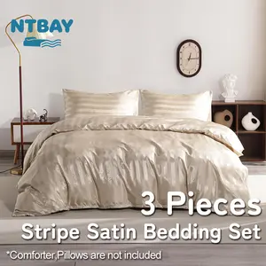 NTBAY 3 Piece Silky Stripe Satin Bedding Set – Soft & Luxury Comforter Cover Set