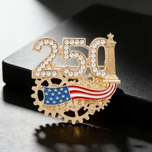 US 250th Anniversary Commemorative Brooch for Men & Women • American Patriotic Independence Day Rhinestone-Encrusted Zinc Alloy Boutonniere Pin • Ideal Accessory for Clothing, Blazers & Coats, Perfect for Collar Styling Celebrate Glamour