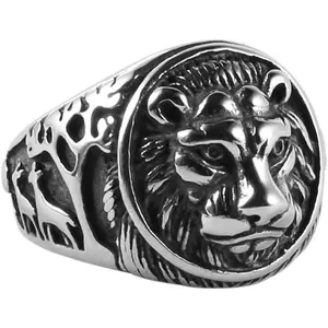 Men's  Stainless Steel Ring Lion  Shield Biker //Black