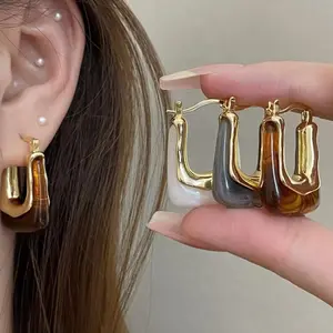 Elegant U-Shaped Letter Earrings - Colorful Resin, Vintage-Inspired Design, Perfect for Daily Wear or Special Occasions, Quirky Earrings - Daily Wear Earrings | Geometric Earrings | Glossy Appearance