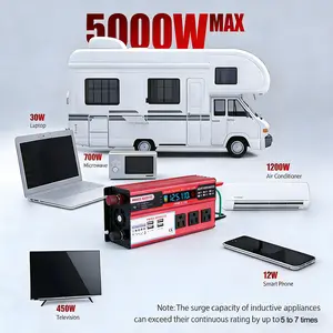 5000W Peak Power Inverter DC 12V to AC 110V Car Converter with 4 AC Outlets & USB Ports for RV Truck Camping Off-Grid