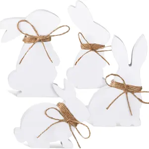 4pcs Easter Rabbit Table Wooden Sign Spring Rabbit Shaped Wooden Desktop Decoration Layered Tray Rabbit Table Decoration Farmhouse Desktop Decoration Unfinished Wooden Rabbit Centerpiece for Easter Dining Table, or as an office, classroom, Colorful
