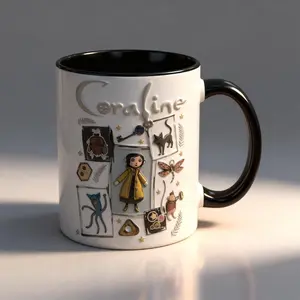 3D Coraline Mug, Stop Motion Dark Fantasy Coffee Cup, Ceramic Coffee Mug (11oz-15oz)