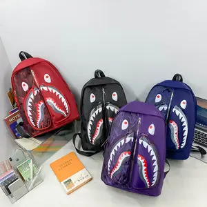 Durable Cartoon Shark Monster Camo Backpack Large Storage School Bag Lightweight Casual Daypack For Middle High School Teen Boys Girls Daily Commute Travel Backpack