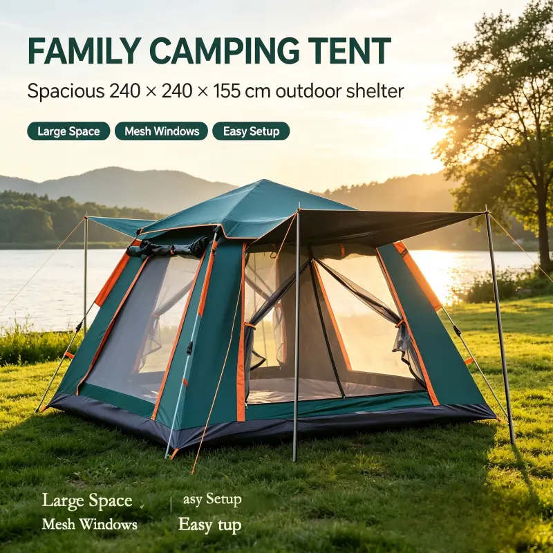 Instant Pop-Up Camping Tent for 4-6 People - Oxford Fabric, Breathable Waterproof, Rainproof, Sunproof, UV Protection, Sturdy Outdoor, Windproof, Automatic Quick-Setup Portable Large Family Shelter for Camping, Hiking