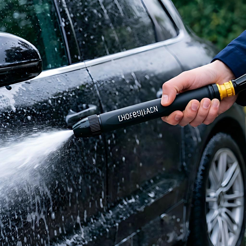 This household high-pressure car wash nozzle,with a booster nozzle and two hose clamps,is a portable handheld sprayer and an essential tool for watering plants and vegetables
