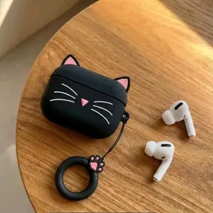 1pc Cute Black Cat Silicone Earphone Case Set, Ultra-Thin Soft Anti-Drop with Ring and Anti-Slip Clip, Compatible with Pro and AirPods 4