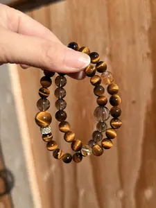 Tiger Eye & Smoky Quartz Double Wrap Bracelet 8–10mm Unisex Protection Style Gift for Him or Her Natural Beads Minimalist Design