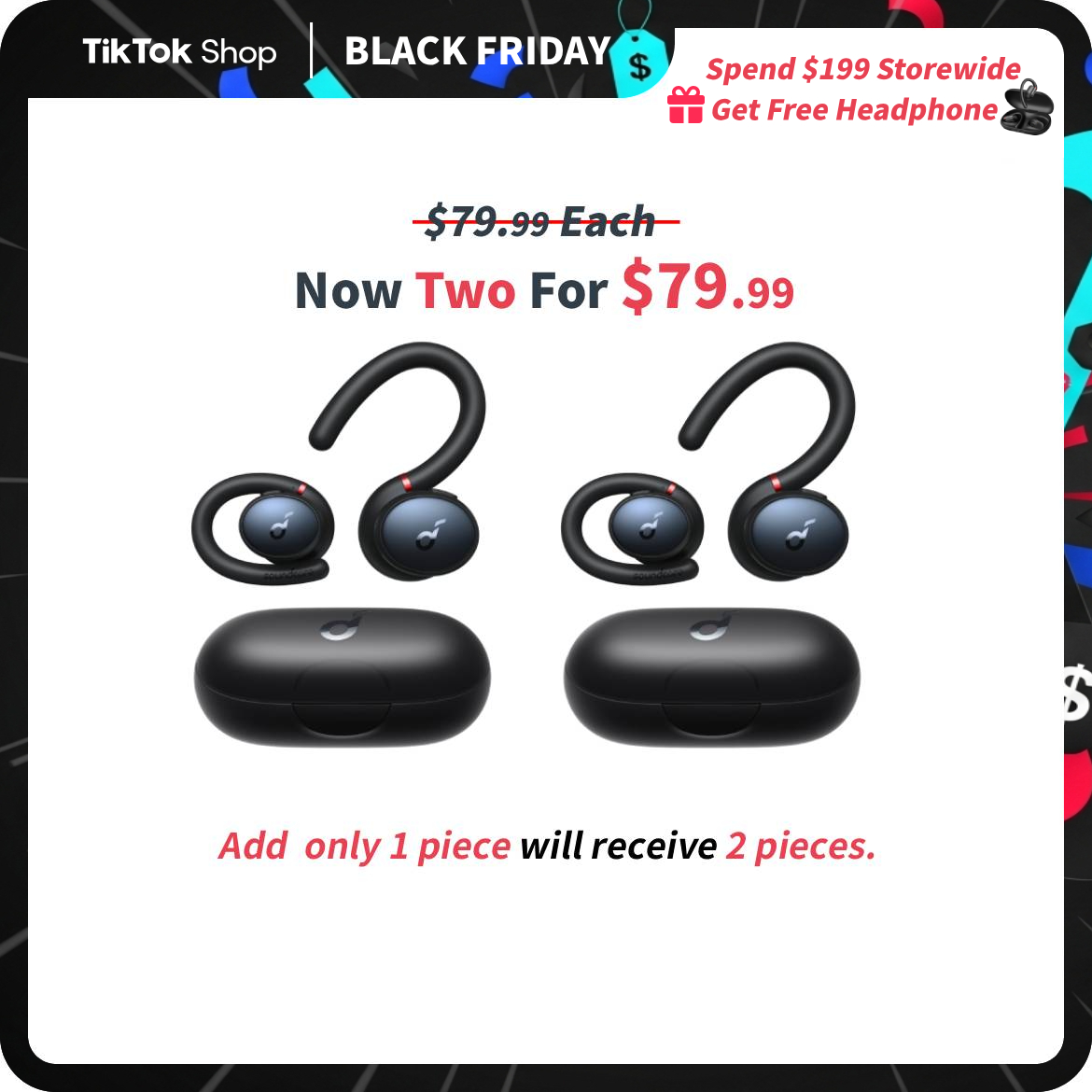 [Limited-Time Twin Pack TikTokShopBlackFriday] soundcore by Anker, Soundcore Sport X10 True Wireless Bluetooth 5.2 Workout Headphones