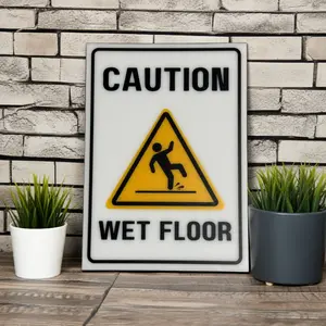 Caution, Wet Floor Sign, 5x7 inch Acrylic Signs, Choose from 30 Warning and Policies, Each Sign Comes With Double Sided Tape for Easy Displaying. (Design 23)