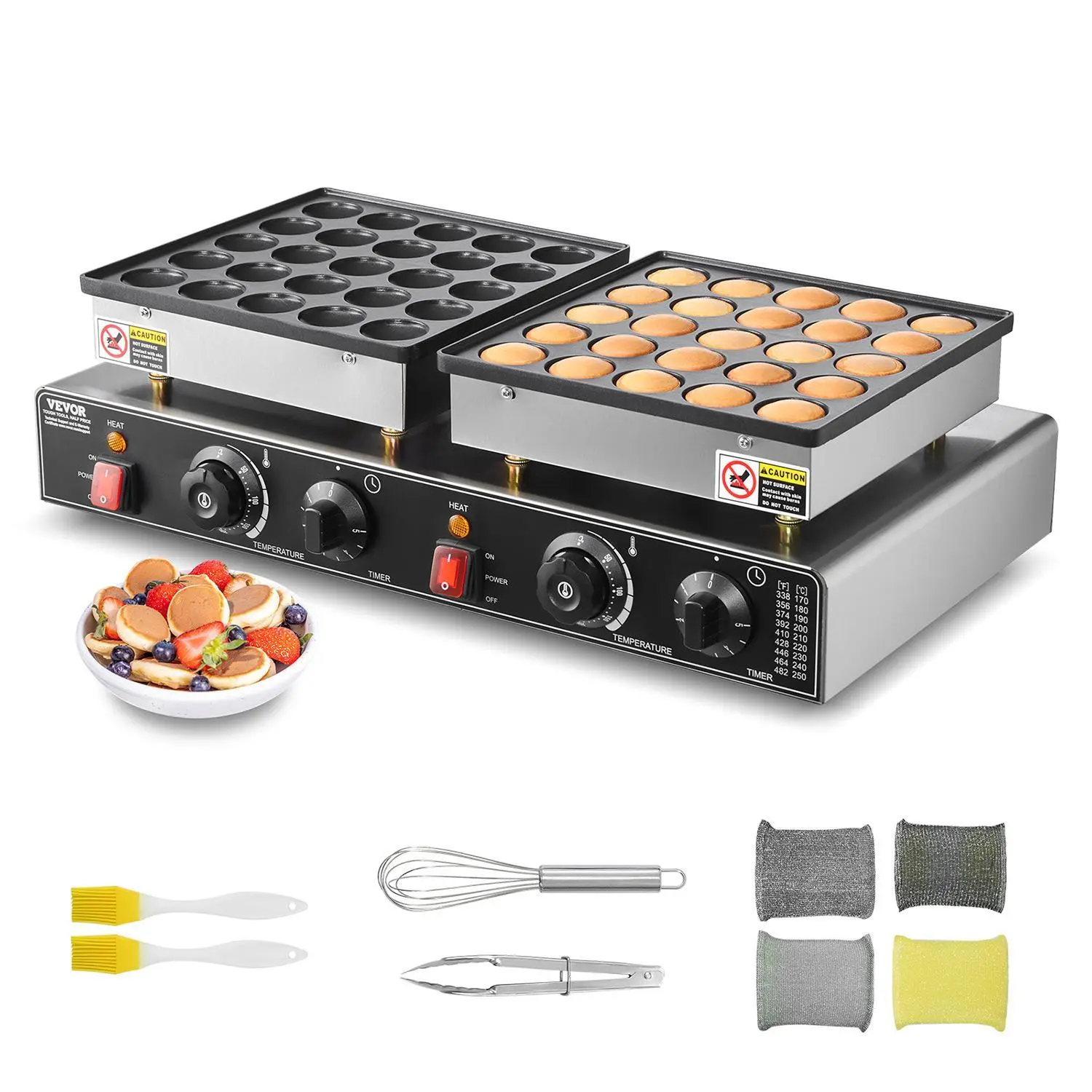 【Summerfinds】VEVOR 50PCS Mini Dutch Pancake Maker,  , Non-stick Stainless Steel Dorayaki Baker, 1800W Commercial Electric Poffertjes Grill Pan, Dual Temp & Time Control, for Kitchen Restaurant Breakfast Dessert