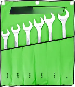 22113 SAE  Angle  Wrench Set, Large Fastener Access for Heavy-Duty Maintenance, 6 count /8" to 2" Wrenches, Chrome Finish, Carbon Steel, Wrench Roll Included