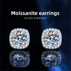 [Small sugar] 0.5ct/1ct S925 Sterling Silver Moissanite Stud Earrings，D-VVS1，square earring Ladies Single Gemstone Jewelry  J004E