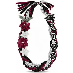 50'' 2026 Graduation Lei Double Braided Strands Graduation Ribbon Leis with 4 Satin Flowers Congrats Graduates Money Leis Class of 2026 Gift for Men Women