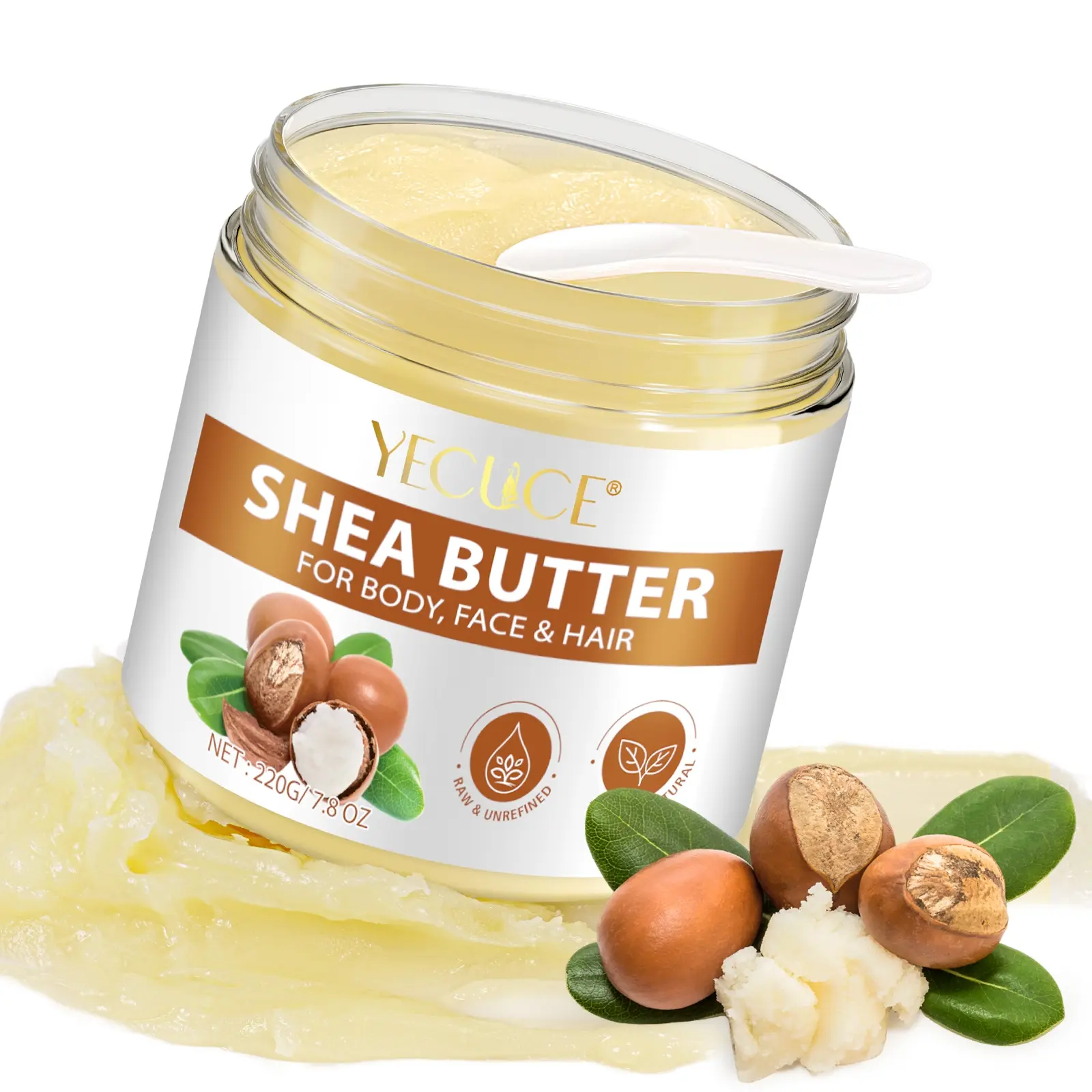 Yecuce Solid Shea Butter Moisturizing Cream, Gentle Hydrating Moisturizer, Body Care, Deep Hydration, Moisture, Rich in Vitamins, Suitable for Daily Care, Soothes Dry Skin, 100g Single Pack