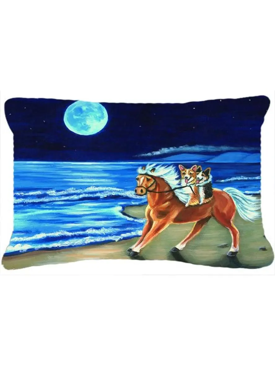 Corgi Beach Ride On Horse Fabric Decorative Pillow