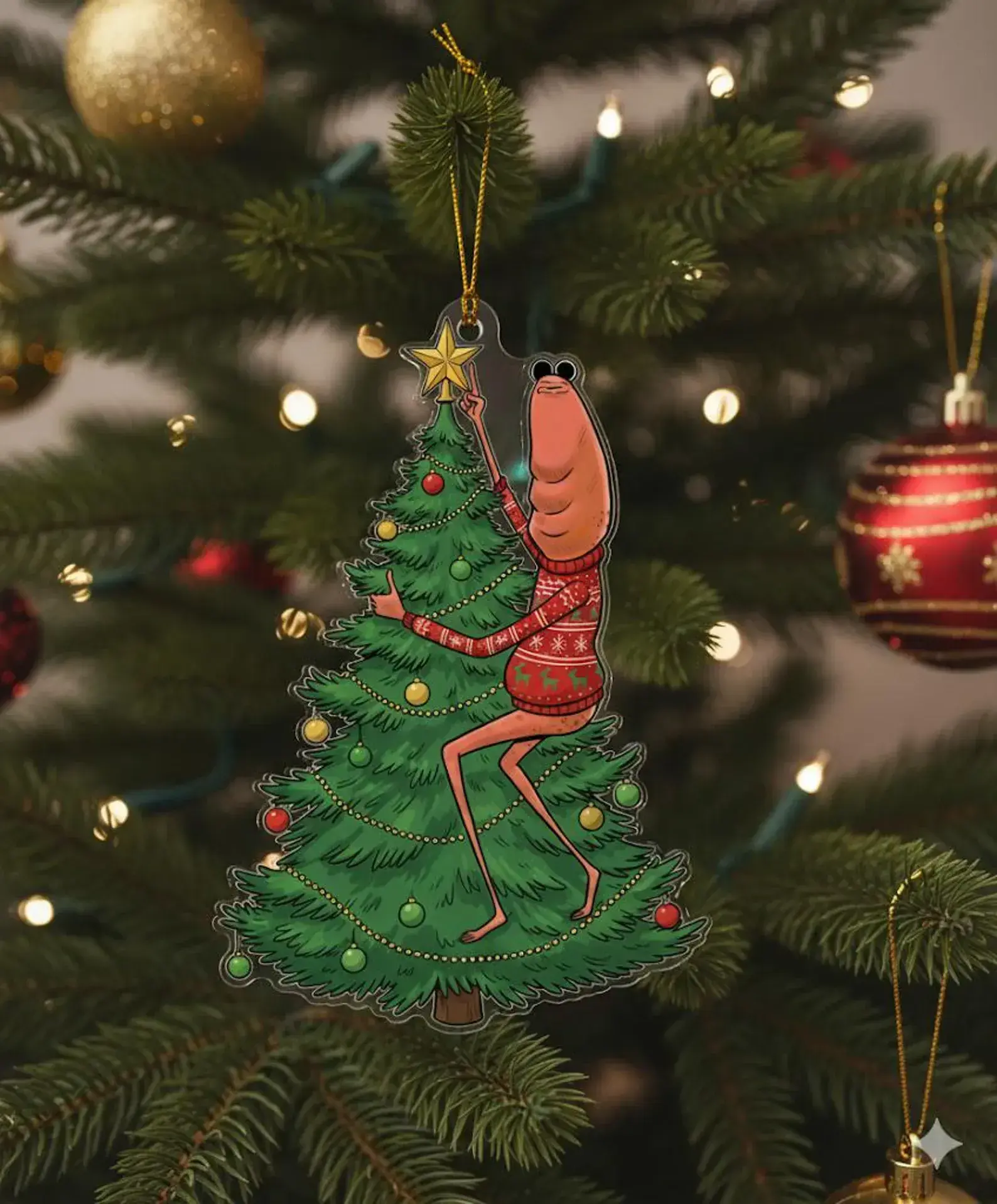Marcus the Worm Christmas Ornament, Acrylic Hanging Decor, Dye Meme Ornament, Funny Marcus Meme Ornament, VRChat Holiday Decoration Gift,