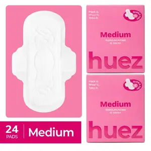 huez 100% Organic Cotton top sheet Sanitary Pads - Medium (24 Count) - 9.4 inch