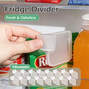 16 Counts Fridge Drawer Divider, Transparent Plastic Storage Organizer, Slide-Adjustable Partition Bins for Refrigerator