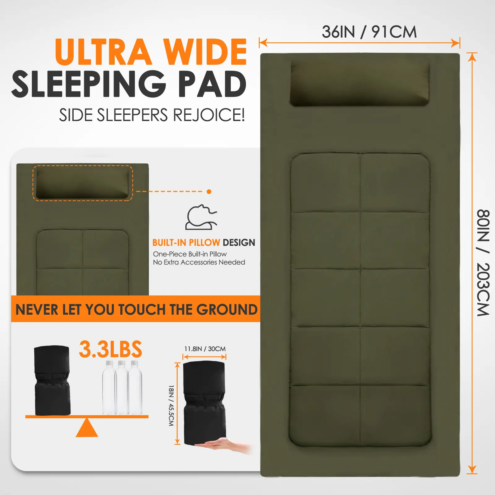 80"×36"Sleeping Pad Green