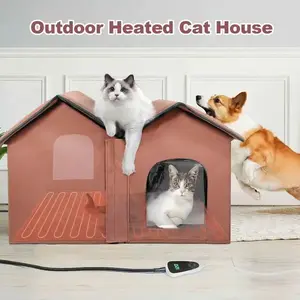 [Outdoor Heated Cat House] Insulated Cat Shelter with Heating Pad & Sponge Cushion - Weatherproof Pet House for Outdoor Cats, Easy Assembly & Foldable Design