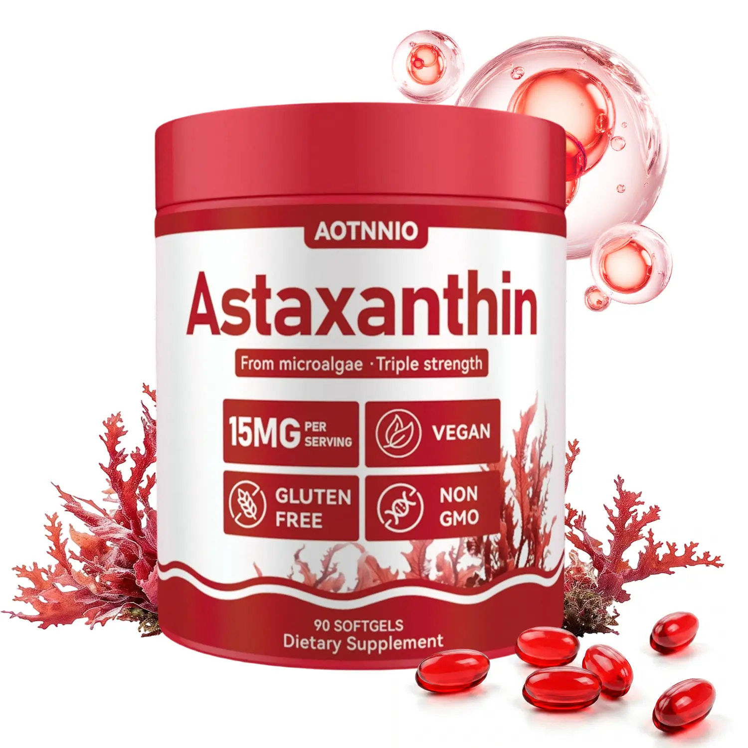 15mg Astaxanthin Capsules|Haematococcus Pluvialis Microalgae|90 Capsules|Skin Care Support|Powerful Antioxidant Protection|Eye & Metabolism Health|Natural Tanning Boost|Fresh Microalgae Source|Easy to Swallow Pills|Suitable for Men Women