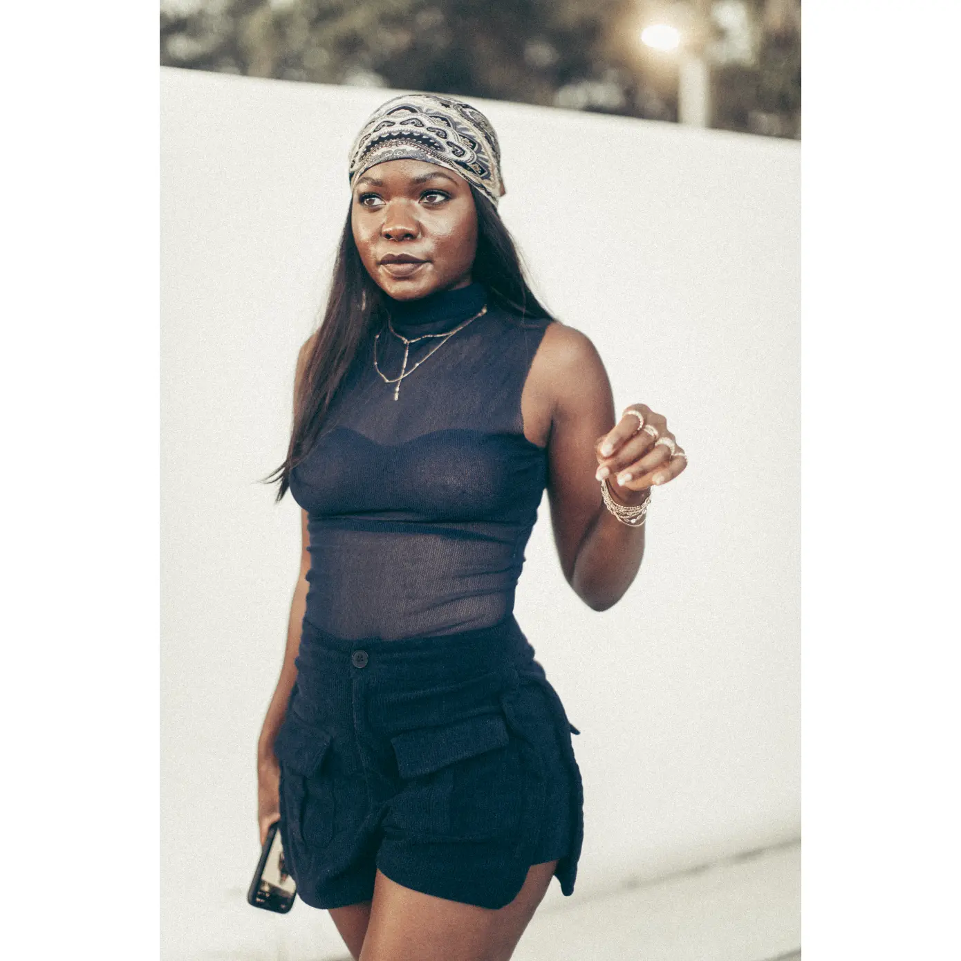 Navy Blue Sheer Sleeveless High Neck Top