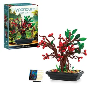 Bonsai Tree DIY Building Toys - Artificial Hypericum Bonsai Plants for Home Office Decor, Botanical Collection DIY Plant for Adults, Flora Birthday Gift
