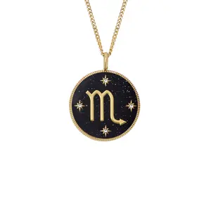 Fossil Women's Scorpio Sutton Zodiac Gold-Tone Stainless Steel Black Sandstone Pendant Necklace