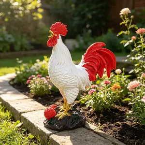 Rooster Resin Ornament, Detailed Feather Texture, Waterproof Outdoor Decor, Garden Patio Tabletop Decoration, Cross-Border Home Gardening